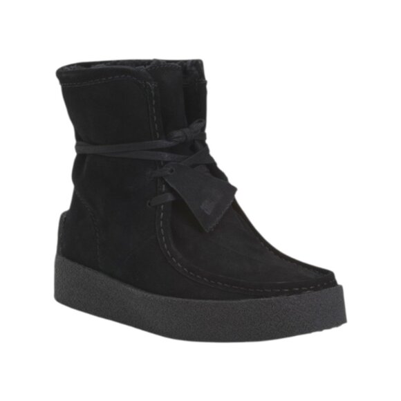 CLARKS Black Suede Wallabeecup Hi Lined Comfort Boots - Picture 1 of 3